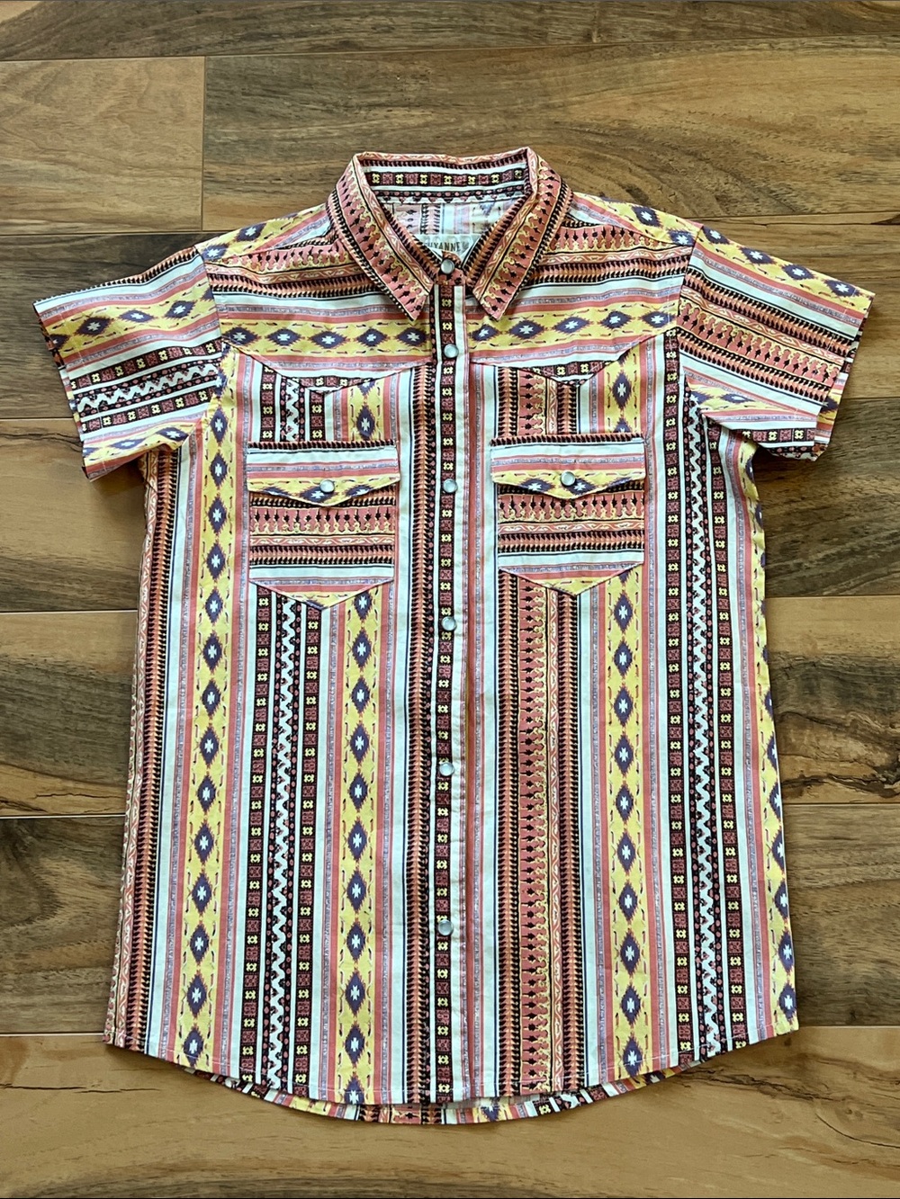 Shyanne Western Pearl Snap Shirt Aztec Southwestern Rodeo Cowgirl Girls Size Med